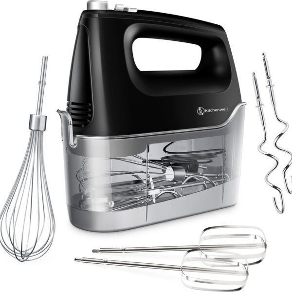 Kitchenwell Handmixer - 6 snelheden en turbofunctie - 400W – Kloppers & Deeghaken & Garde - Incl. opbergdoos